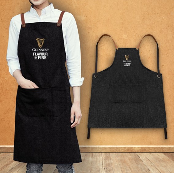 Denim Apron with PU Leather Shoulder Strap